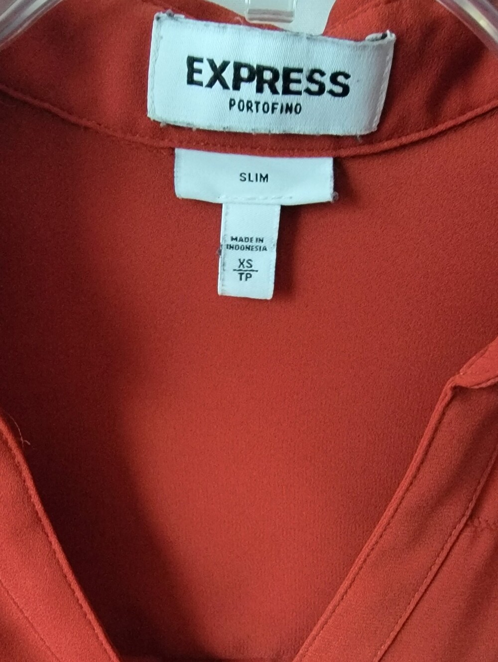 Express Women's Portofino Button-Down Long-Sleeve Blouse - Deep Orange Rust - Picture 3 of 5